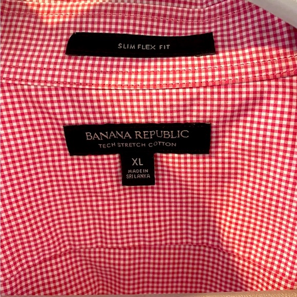 Banana Republic Collared Shirt Mens Slim Fit Pink White Check Long Sleeve Sz XL - Picture 4 of 5